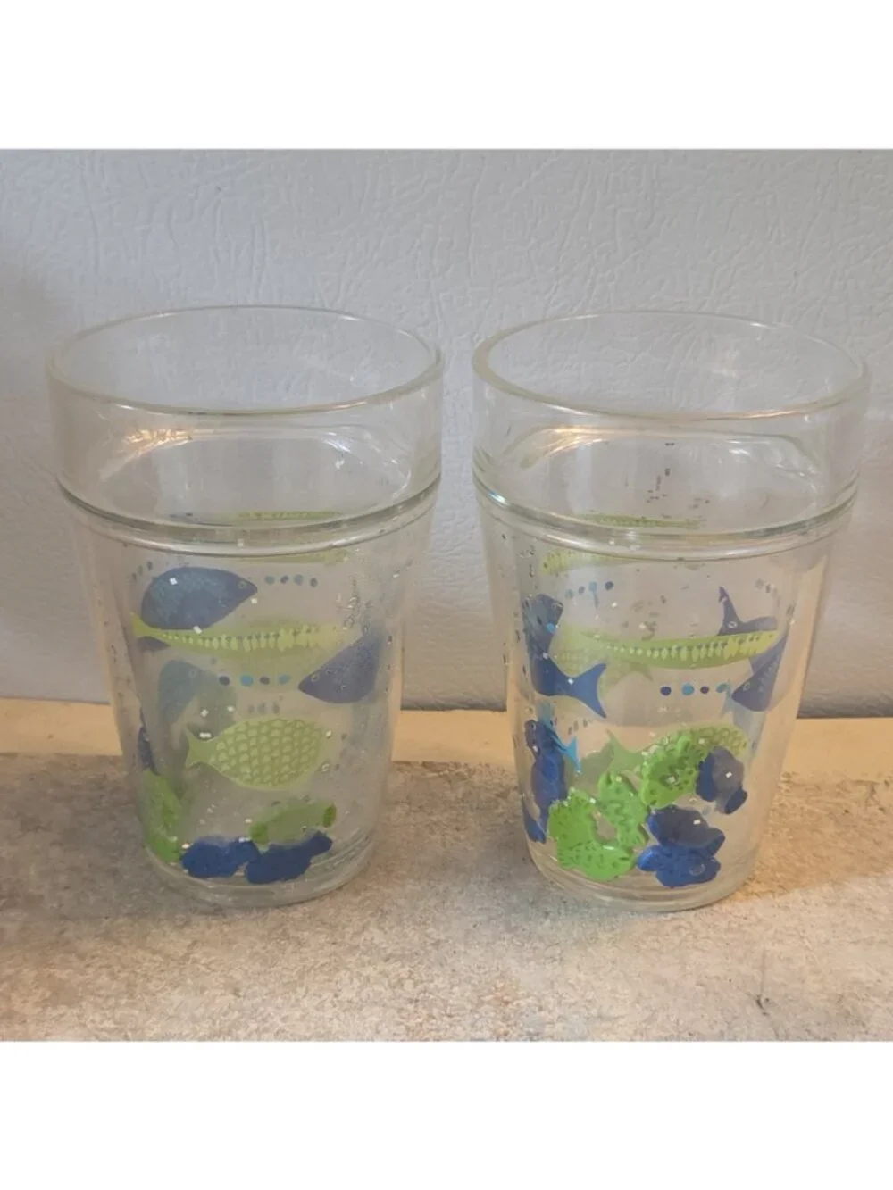 2 Small Thermal Tumblers Juice Glasses Fish Design Plastic Child's